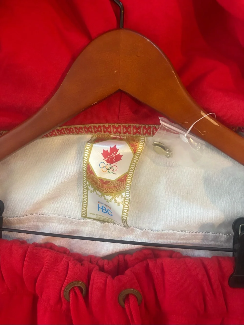 Red Patterned Hooded Jacket & Red Track Pants Set from 2010 Olympics